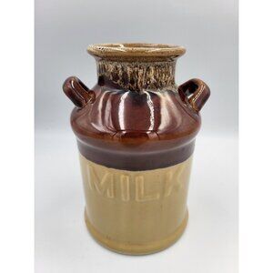 Vintage Brown Drip Glaze Stoneware Milk Jug 7" Farmhouse Primitiv UTENSIL HOLDER